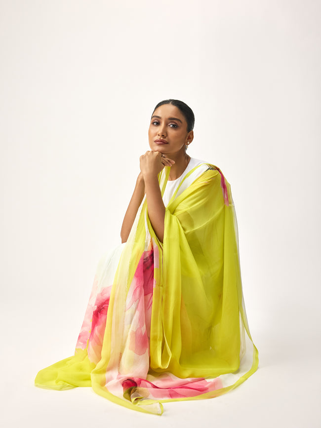 Lemon water colour saree