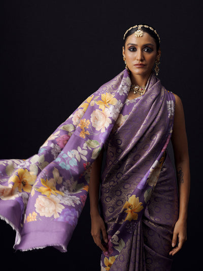 Purple Kanjivaram floral print saree