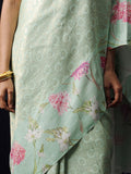 Greenish grey Kanchivaram floral print saree