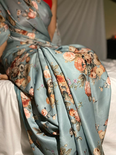 Grey blue floral saree set