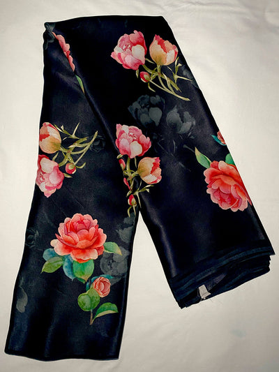 Black floral saree set