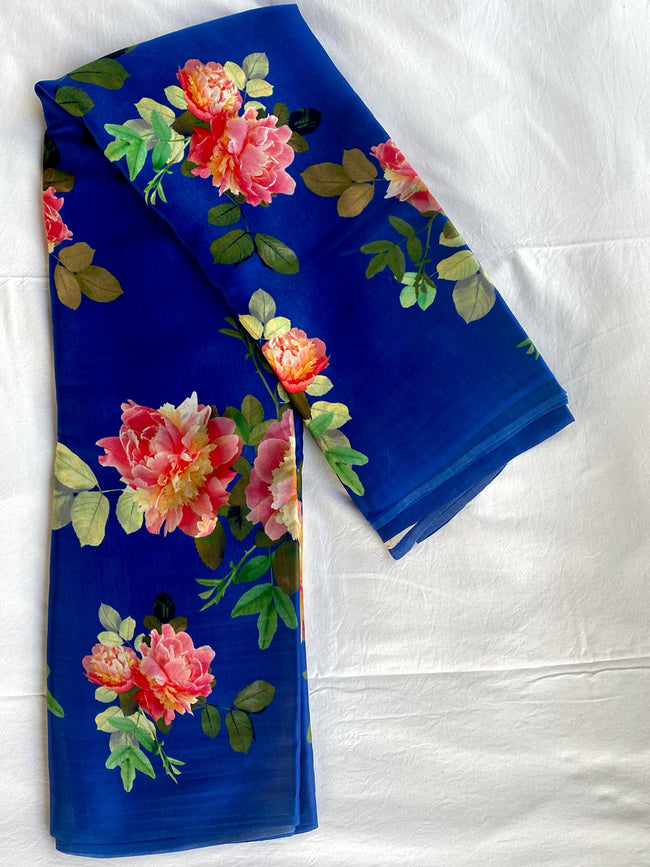 Bright blue floral saree set