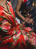 Red floral saree set