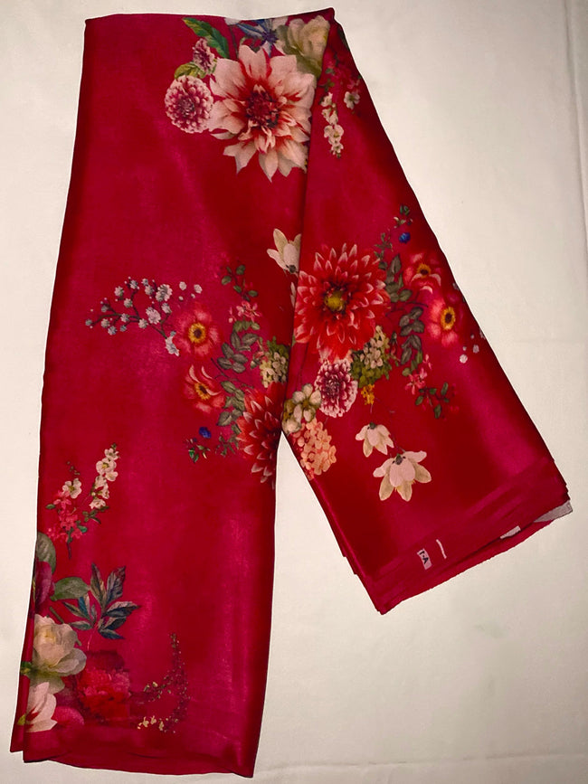 Deep fuchsia floral saree set