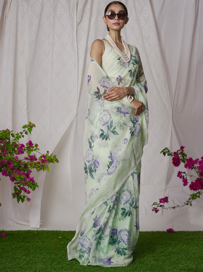 Green floral saree set