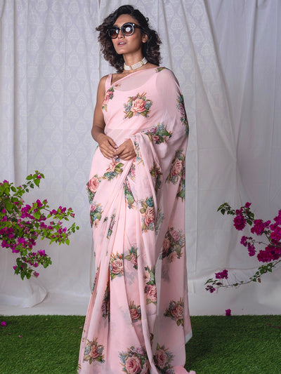 Pink floral saree set