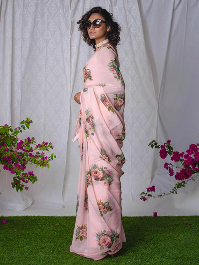 Pink floral saree set