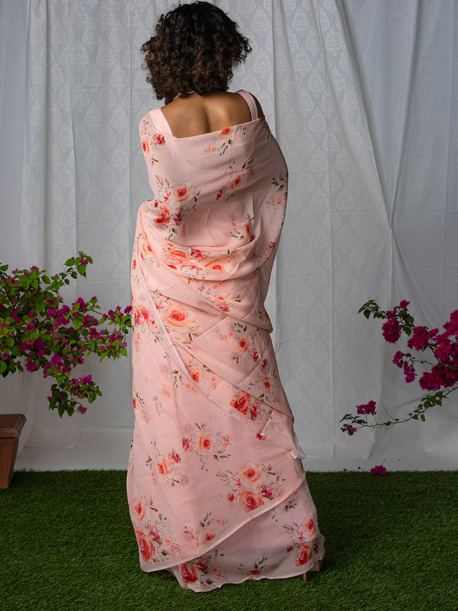 Pink floral saree set