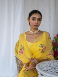 Yellow floral saree set