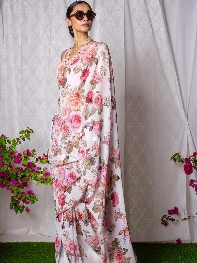 Ivory floral saree set