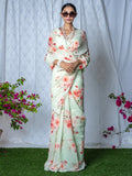 Pale green floral saree set