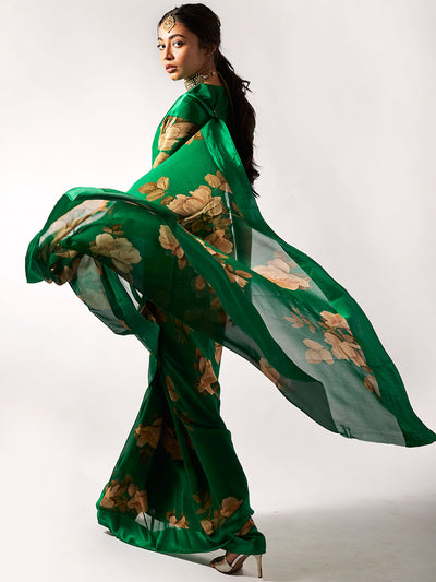 Emerald Green floral saree set