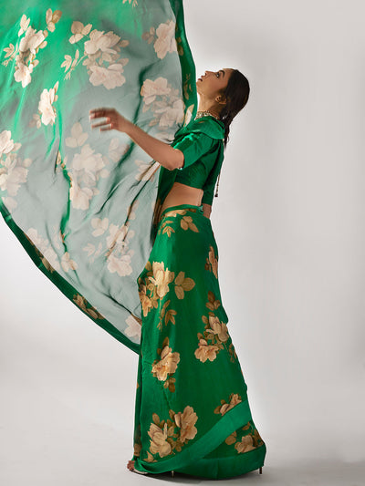 Emerald Green floral saree set
