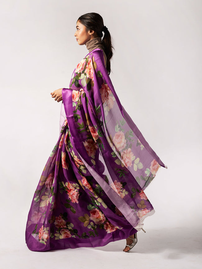 Deep Purple floral saree set
