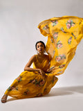 Bright yellow floral saree set