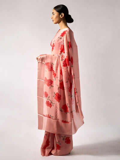 Pink floral saree set