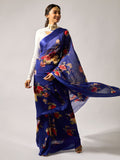 Deep blue floral saree set