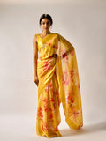 Pale yellow floral saree set