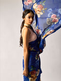 Deep blue blue floral saree set