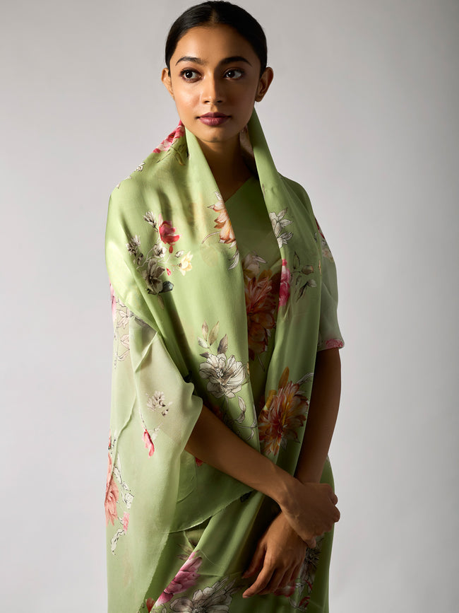 Pastel green floral saree set