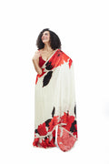 White abstract floral saree set