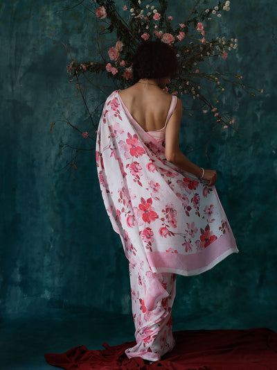 White base floral saree set