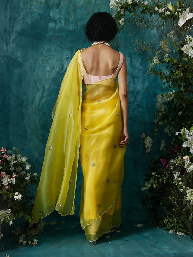 Yellow embroidery saree set