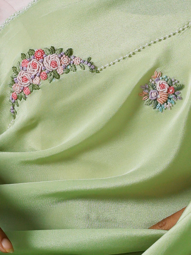 Green embroidery saree set