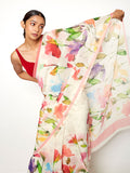 Ivory floral abstract saree set