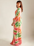Multicolored geometric saree set