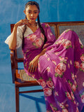 Deep purple floral saree set