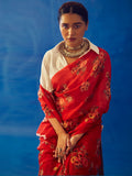 Deep red floral saree set