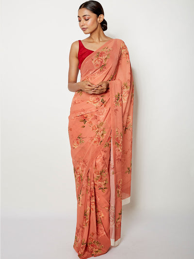 Pink floral saree set