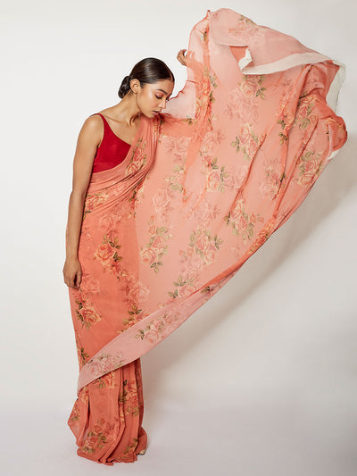 Pink floral saree set